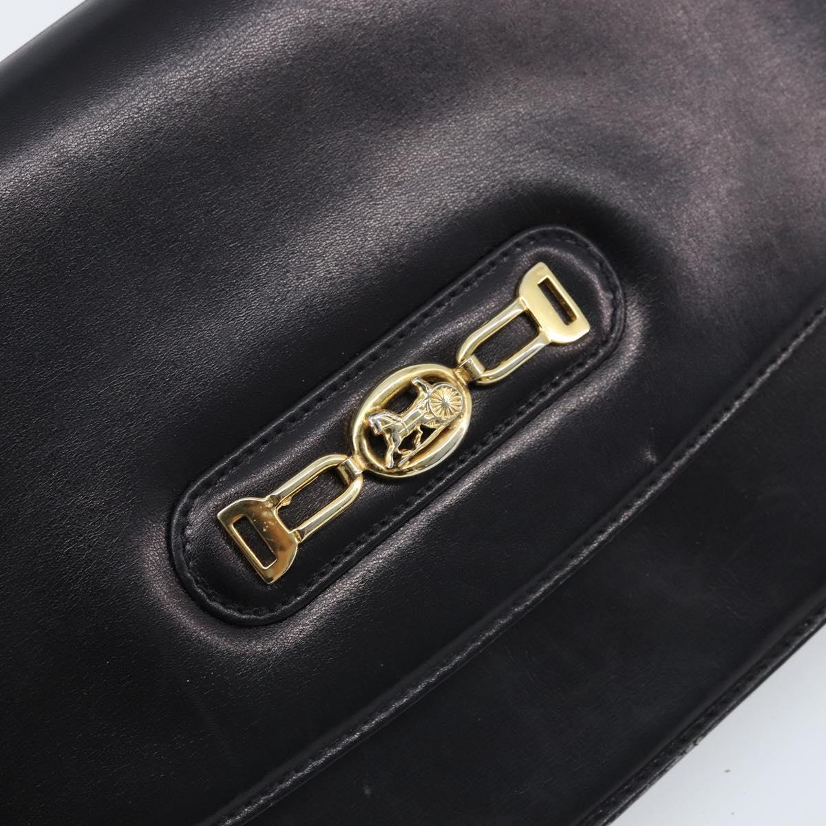 CELINE Shoulder Bag Leather Black Gold Auth 166854