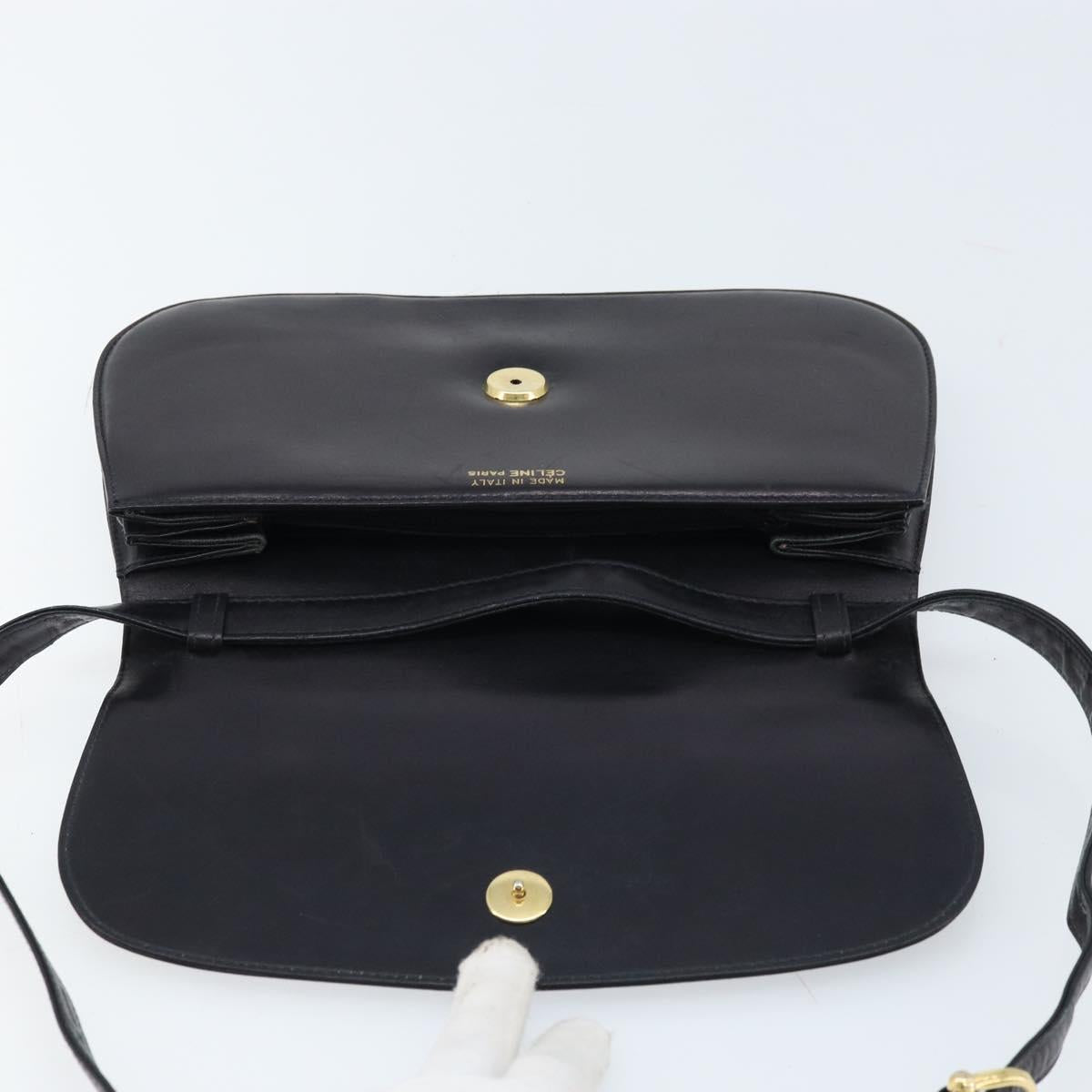 CELINE Shoulder Bag Leather Black Gold Auth 166854
