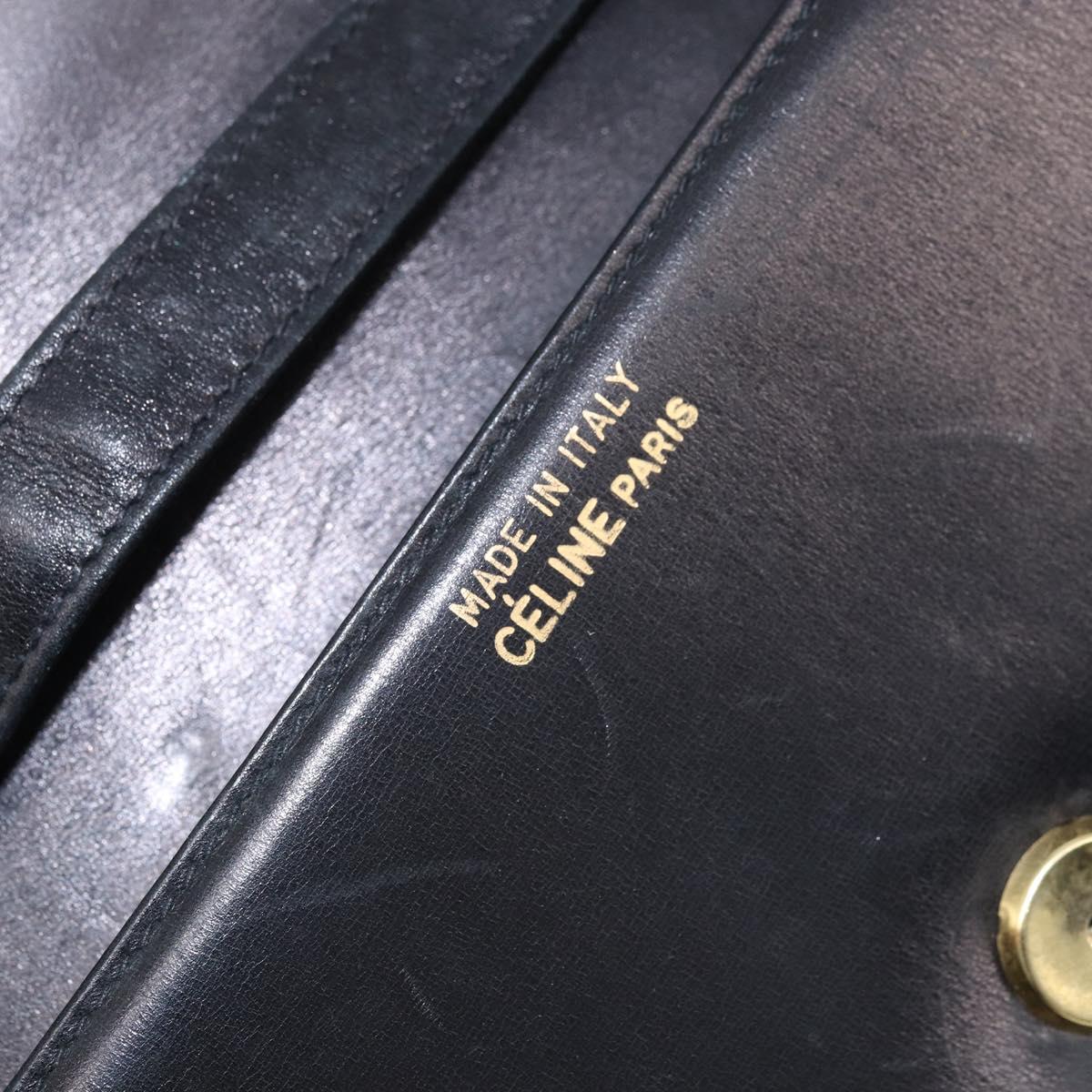 CELINE Shoulder Bag Leather Black Gold Auth 166854