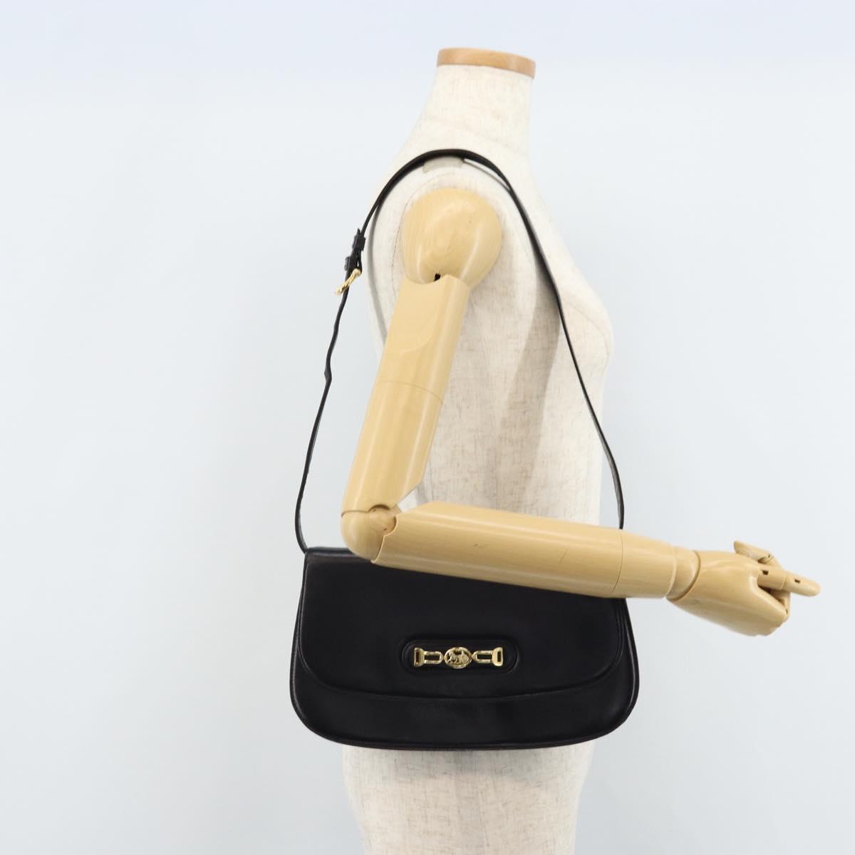 CELINE Shoulder Bag Leather Black Gold Auth 166854