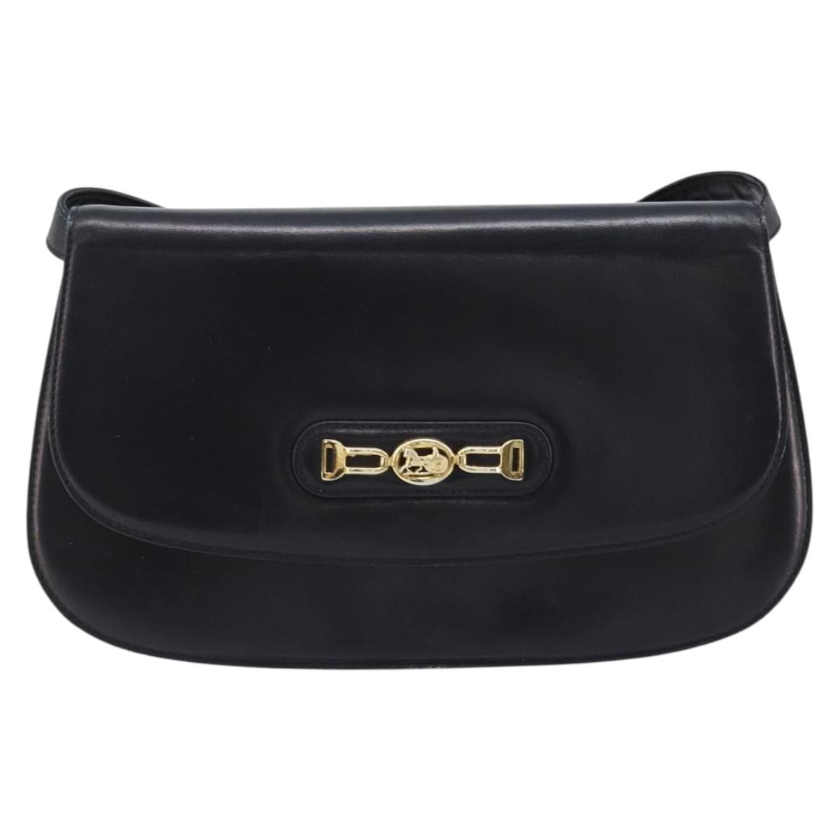 CELINE Shoulder Bag Leather Black Gold Auth 166854