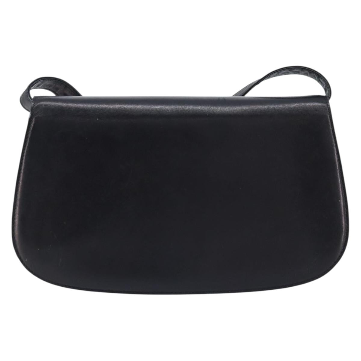 CELINE Shoulder Bag Leather Black Gold Auth 166854