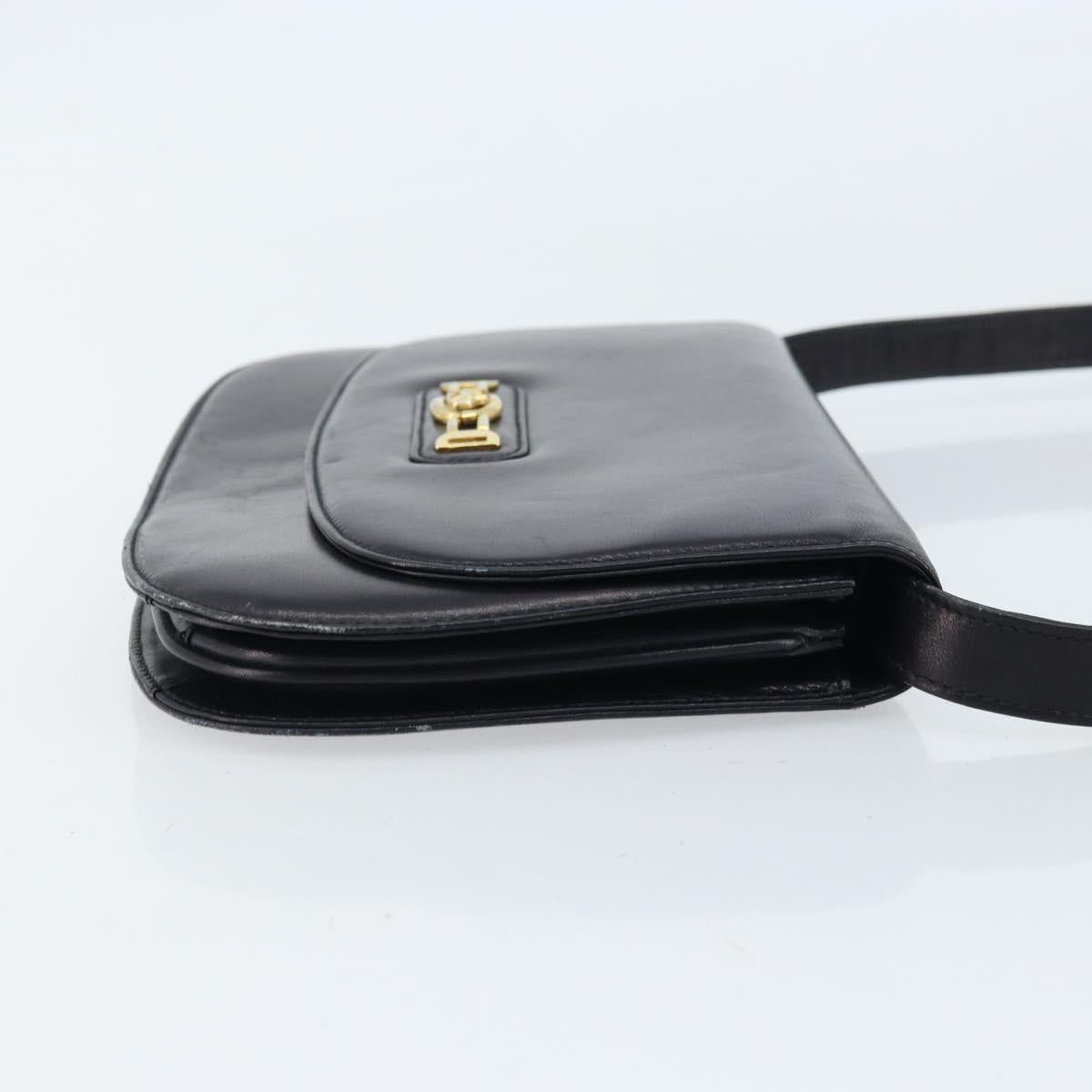 CELINE Shoulder Bag Leather Black Gold Auth 166854