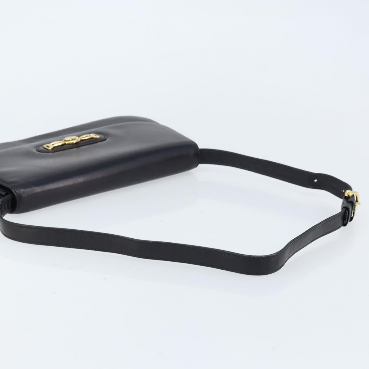 CELINE Shoulder Bag Leather Black Gold Auth 166854