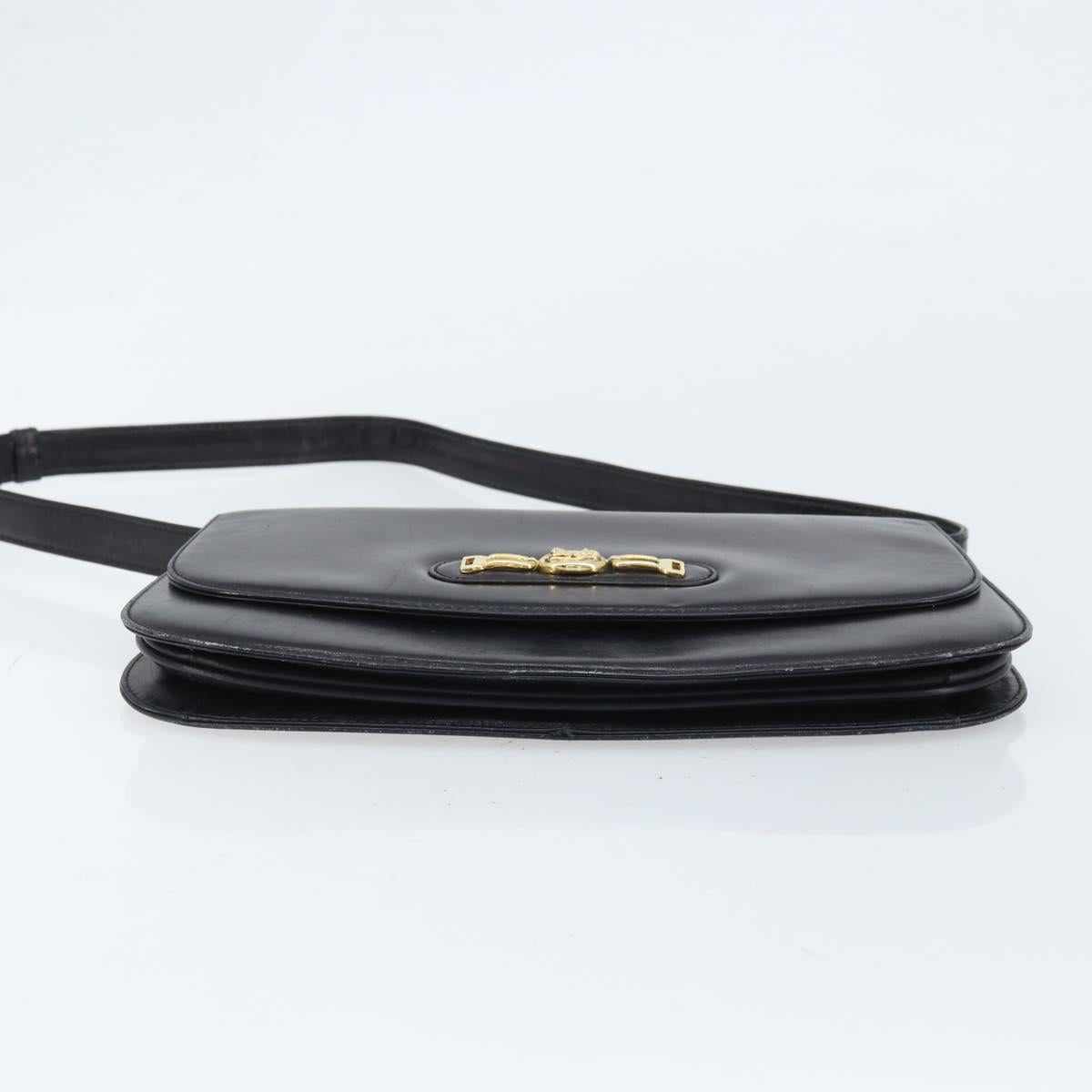 CELINE Shoulder Bag Leather Black Gold Auth 166854