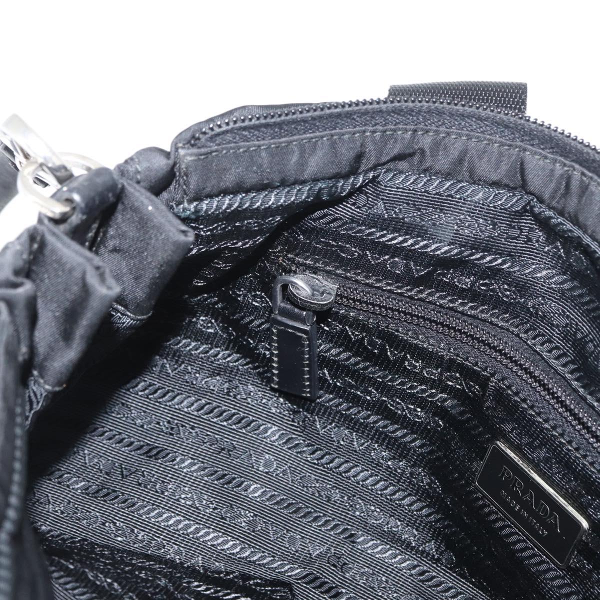 PRADA Hand Bag Nylon 2way Black Silver Auth 166856