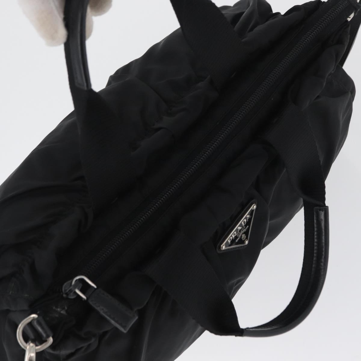 PRADA Hand Bag Nylon 2way Black Silver Auth 166856