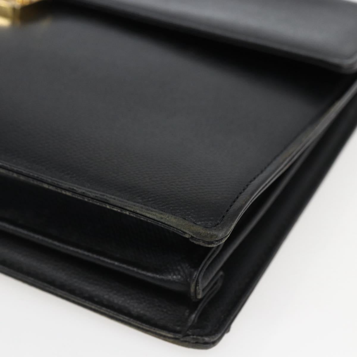 SAINT LAURENT Hand Bag Leather Black Gold Auth 166857