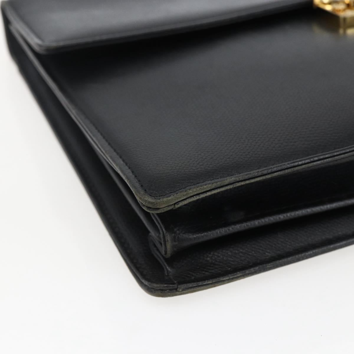 SAINT LAURENT Hand Bag Leather Black Gold Auth 166857