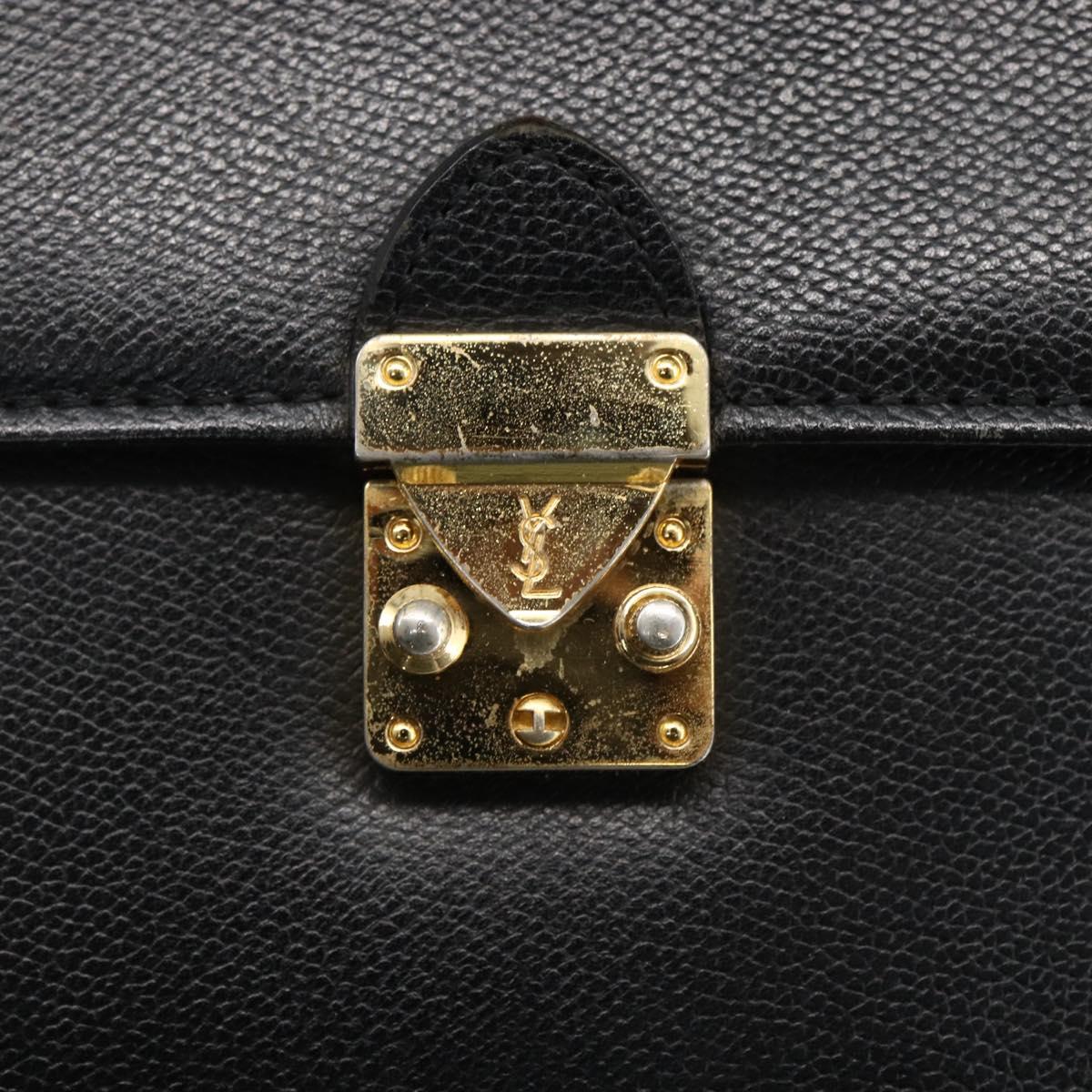 SAINT LAURENT Hand Bag Leather Black Gold Auth 166857