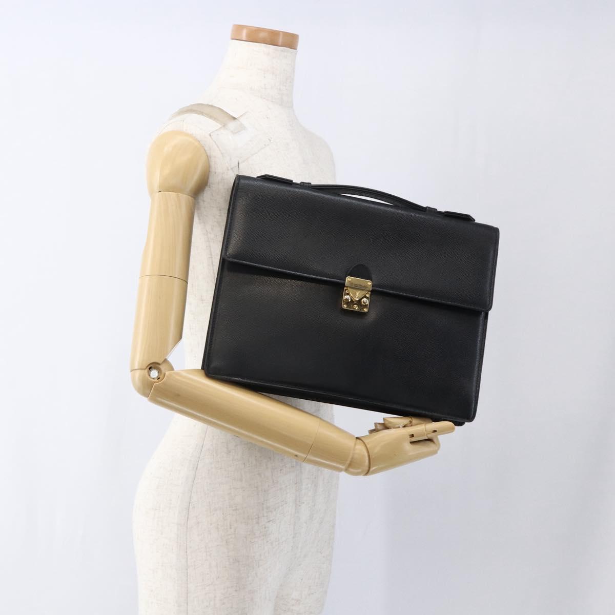 SAINT LAURENT Hand Bag Leather Black Gold Auth 166857