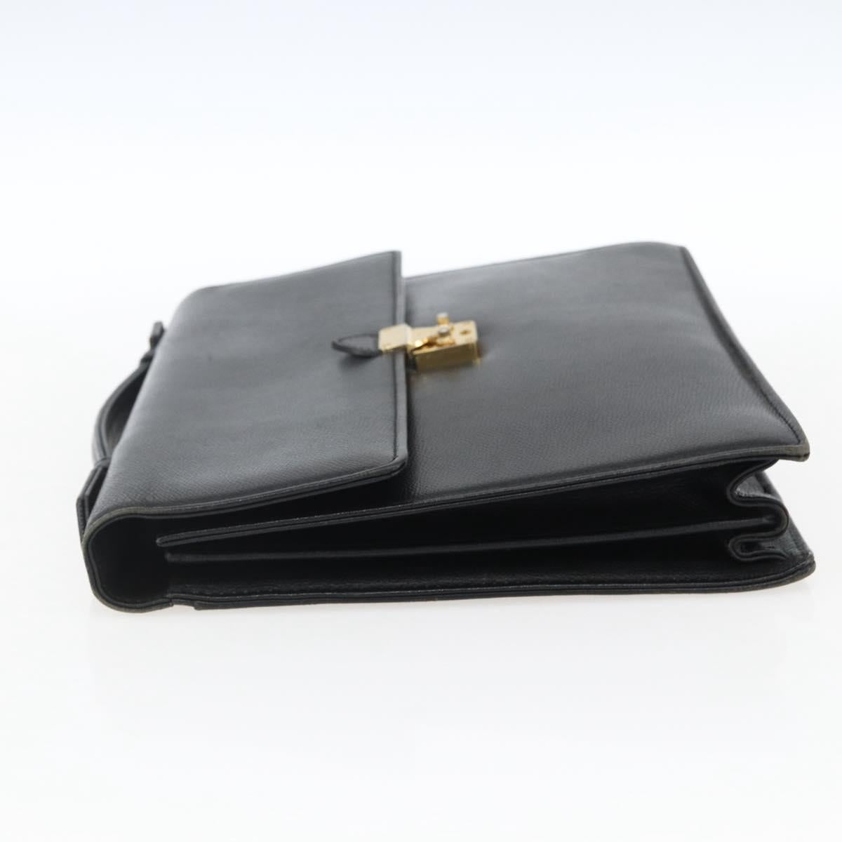 SAINT LAURENT Hand Bag Leather Black Gold Auth 166857