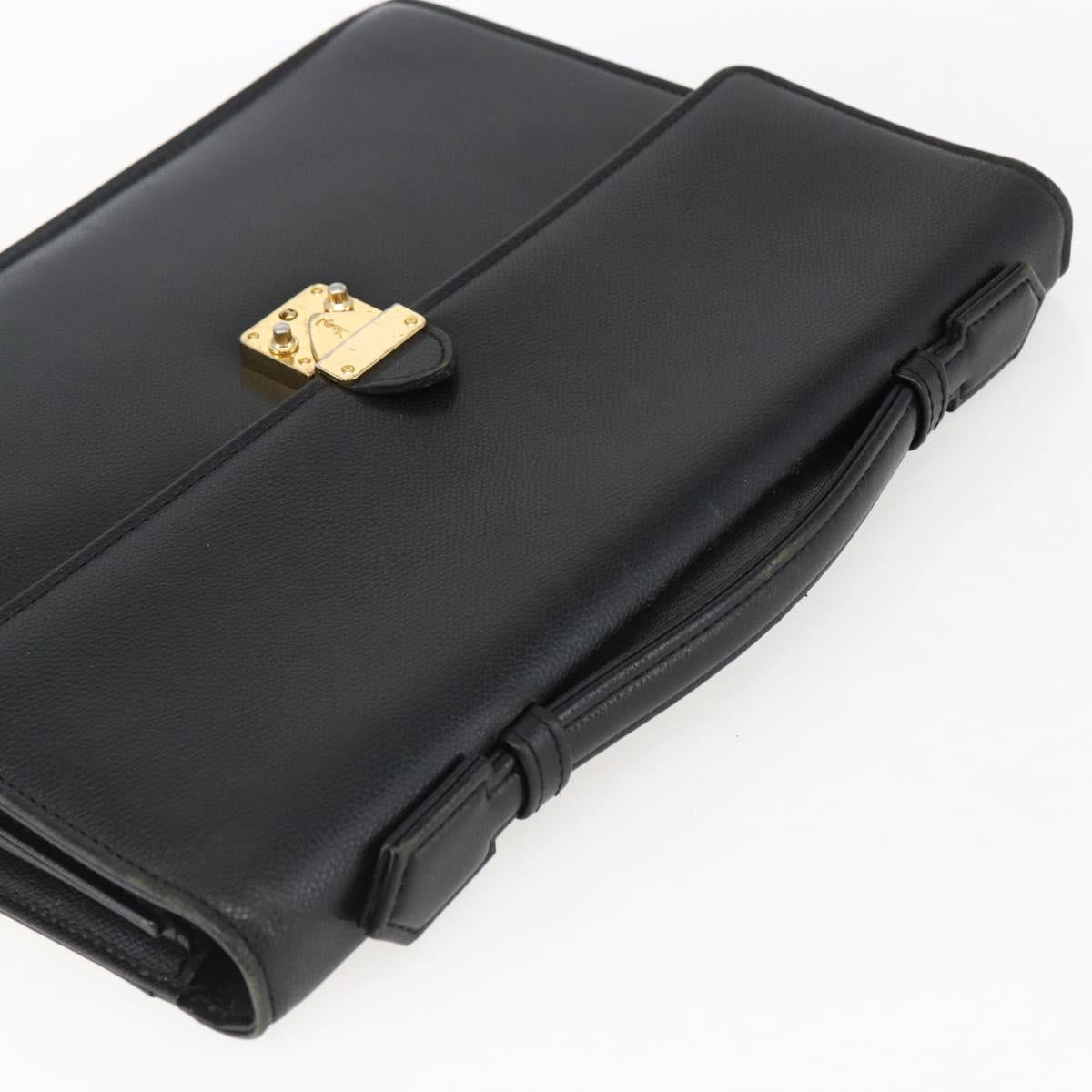 SAINT LAURENT Hand Bag Leather Black Gold Auth 166857