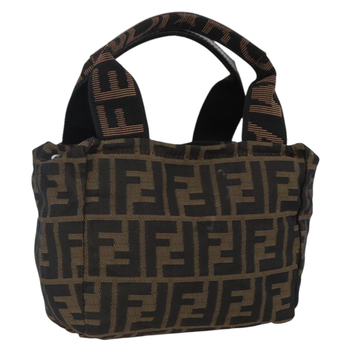 FENDI Zucca Canvas Hand Bag Brown Black Auth 166858