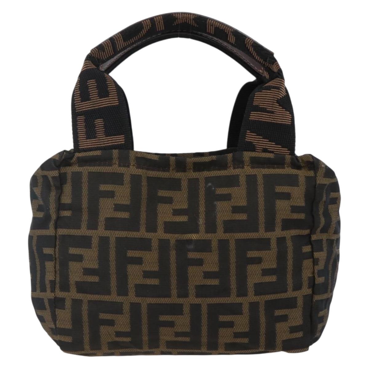 FENDI Zucca Canvas Hand Bag Brown Black Auth 166858