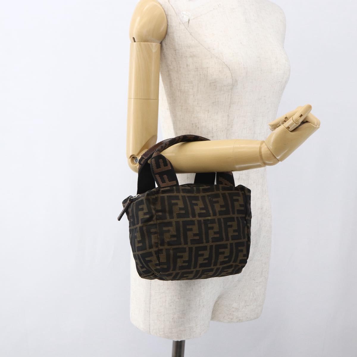 FENDI Zucca Canvas Hand Bag Brown Black Auth 166858