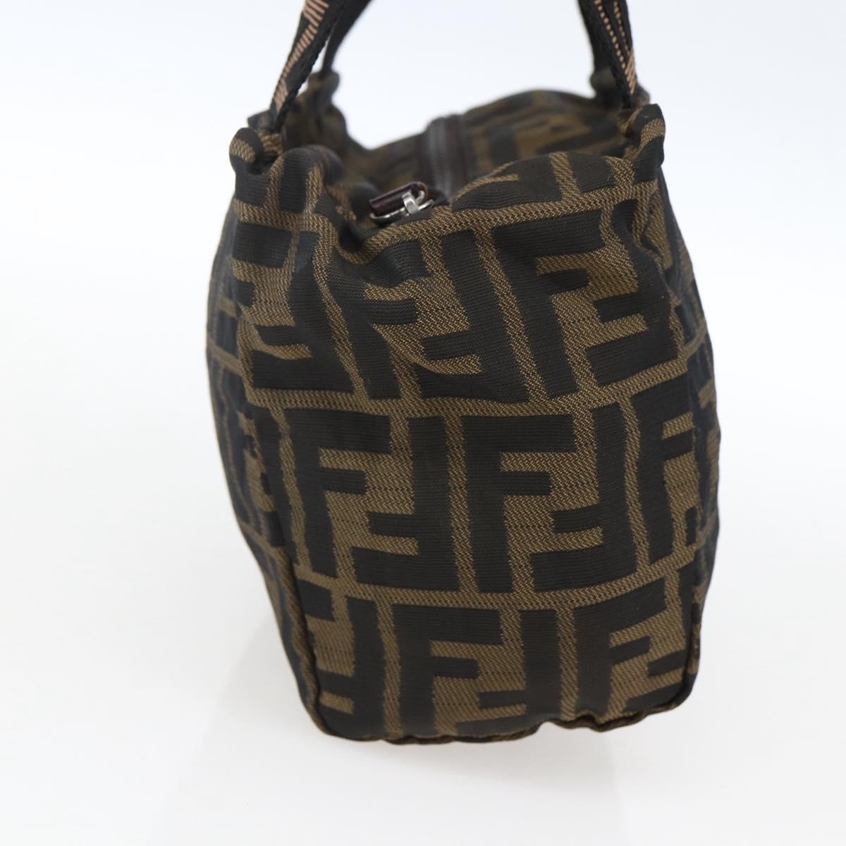FENDI Zucca Canvas Hand Bag Brown Black Auth 166858