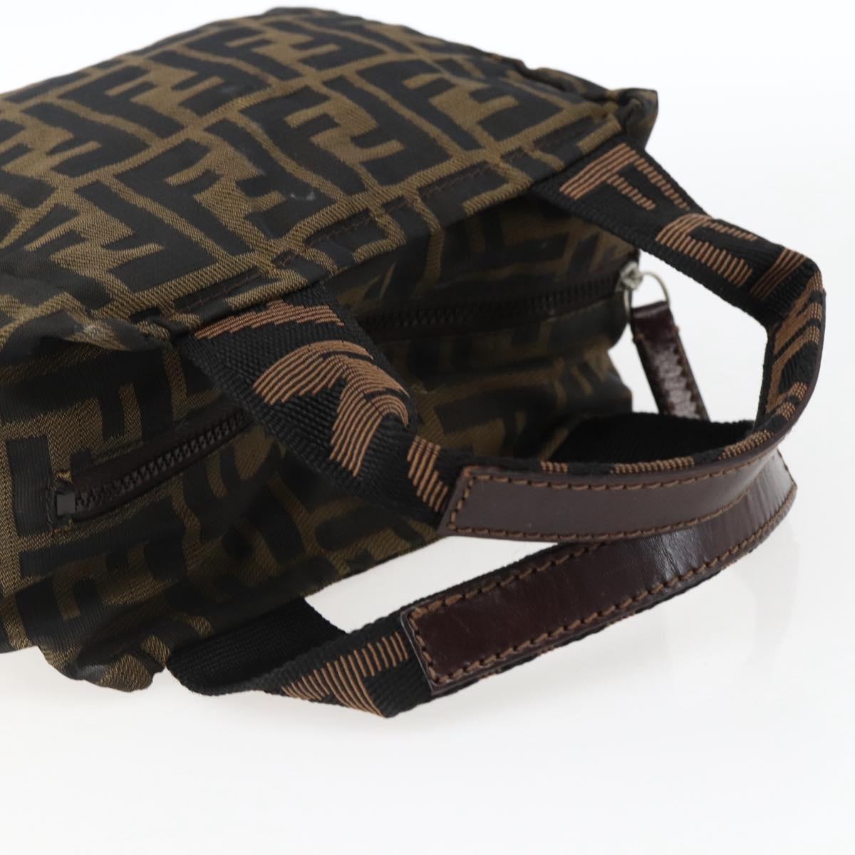 FENDI Zucca Canvas Hand Bag Brown Black Auth 166858