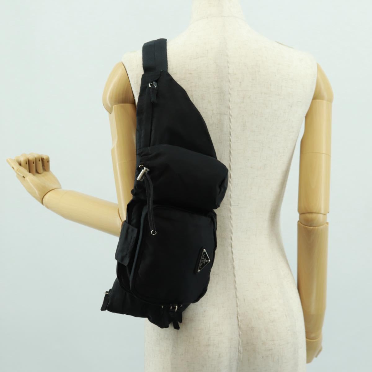 PRADA Bum Bag Body Bag Nylon Black Silver Auth 166860A