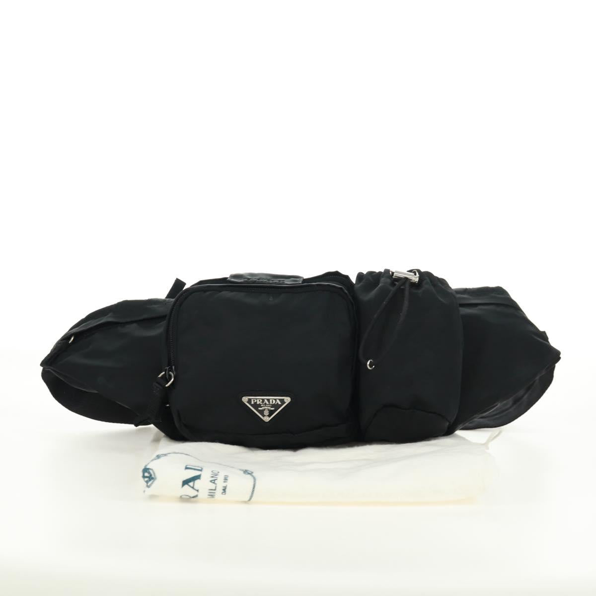 PRADA Bum Bag Body Bag Nylon Black Silver Auth 166860A