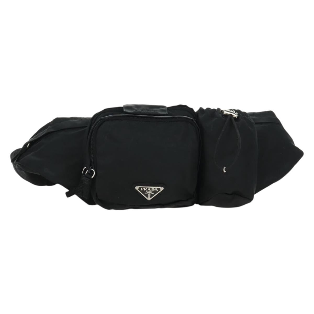 PRADA Bum Bag Body Bag Nylon Black Silver Auth 166860A