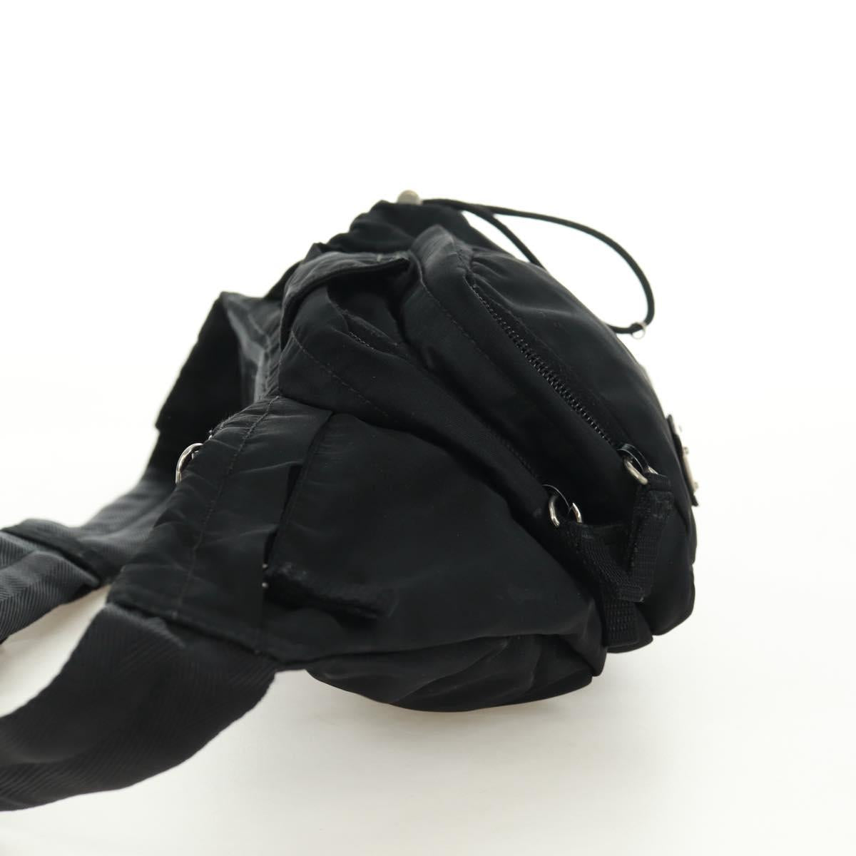 PRADA Bum Bag Body Bag Nylon Black Silver Auth 166860A
