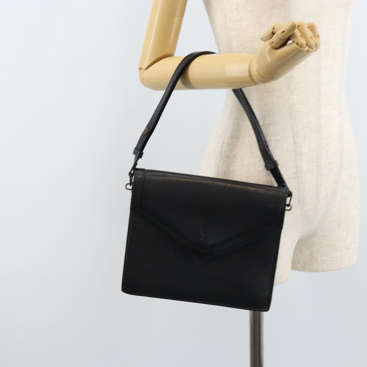SAINT LAURENT Hand Bag Leather Black Auth 166862