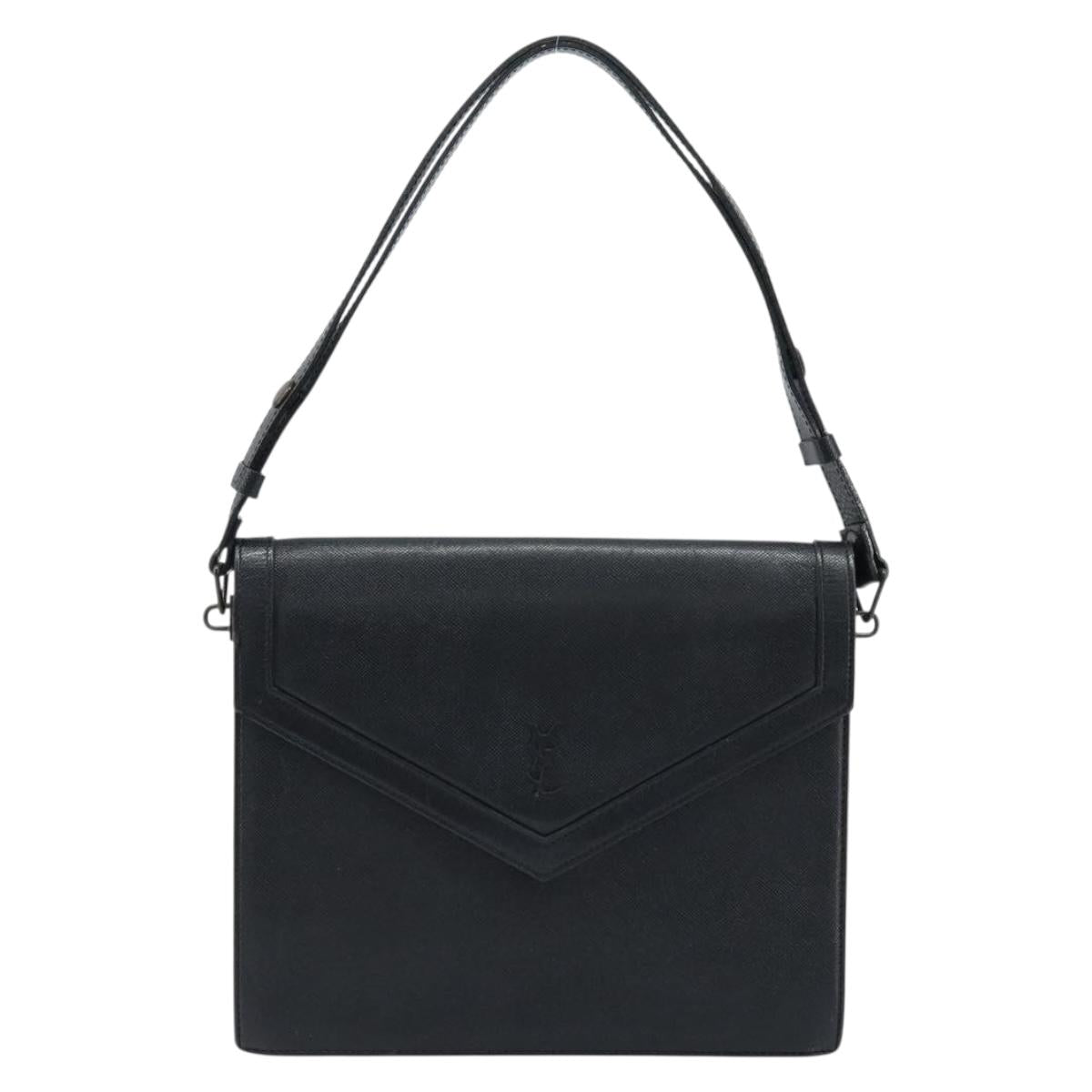 SAINT LAURENT Hand Bag Leather Black Auth 166862