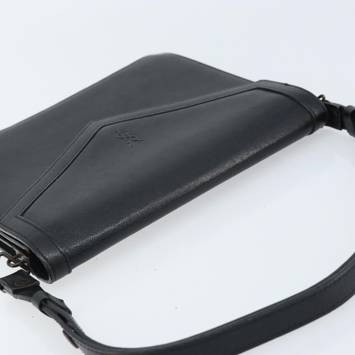 SAINT LAURENT Hand Bag Leather Black Auth 166862