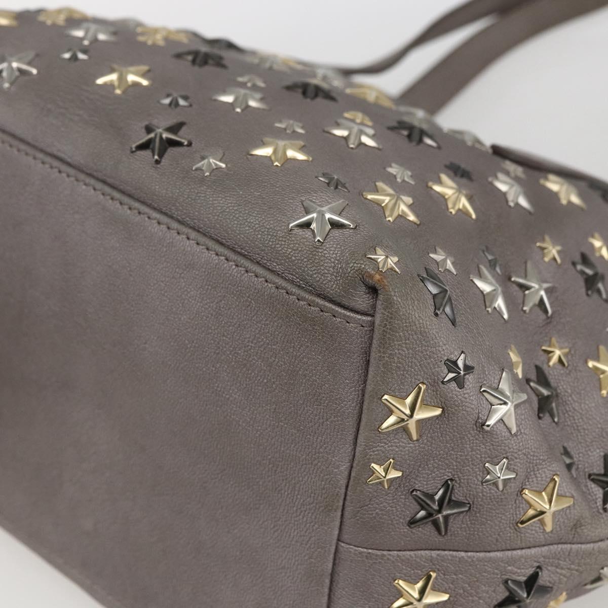Jimmy Choo Star Studs Tote Bag Leather Gray Gold Auth 166869