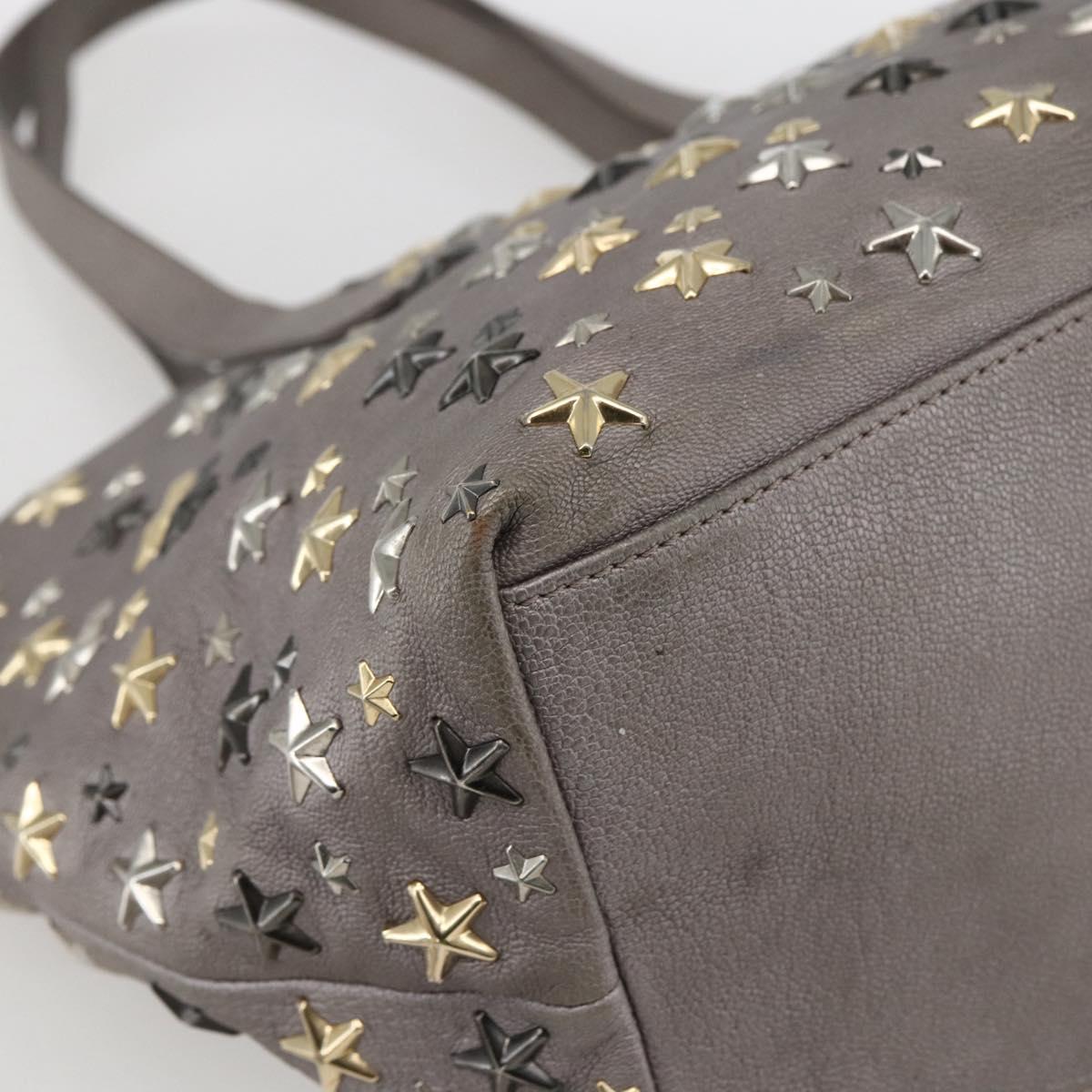 Jimmy Choo Star Studs Tote Bag Leather Gray Gold Auth 166869
