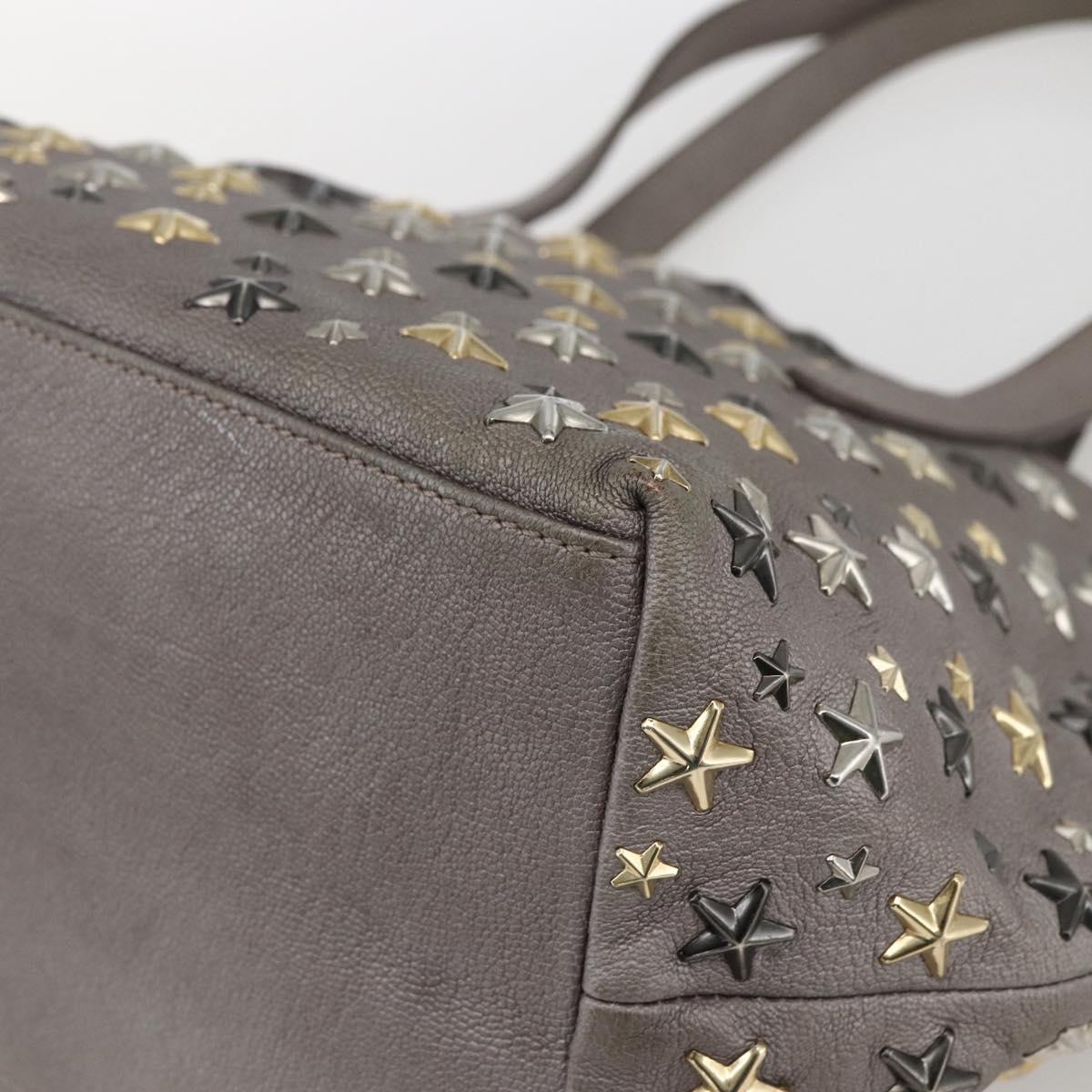 Jimmy Choo Star Studs Tote Bag Leather Gray Gold Auth 166869