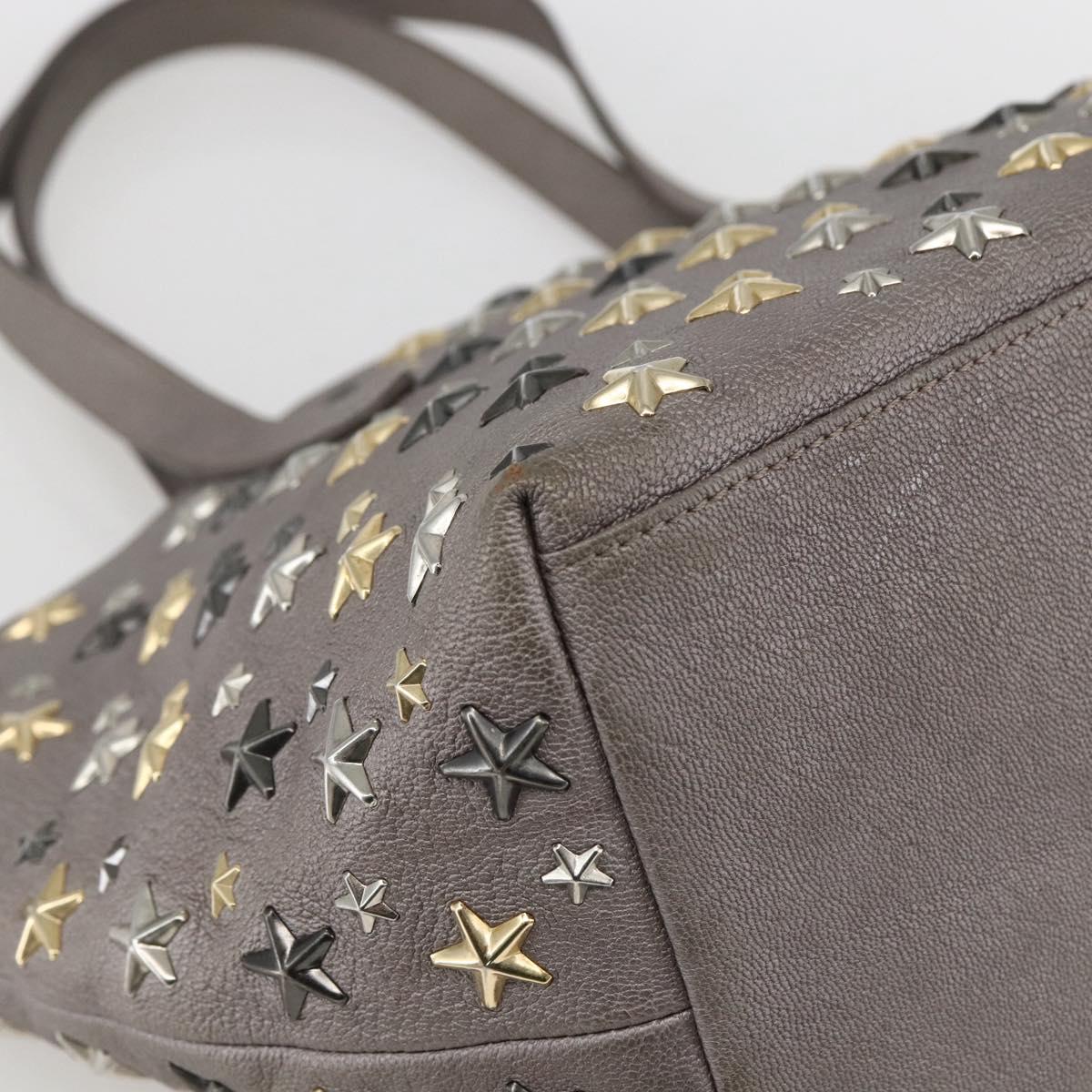 Jimmy Choo Star Studs Tote Bag Leather Gray Gold Auth 166869