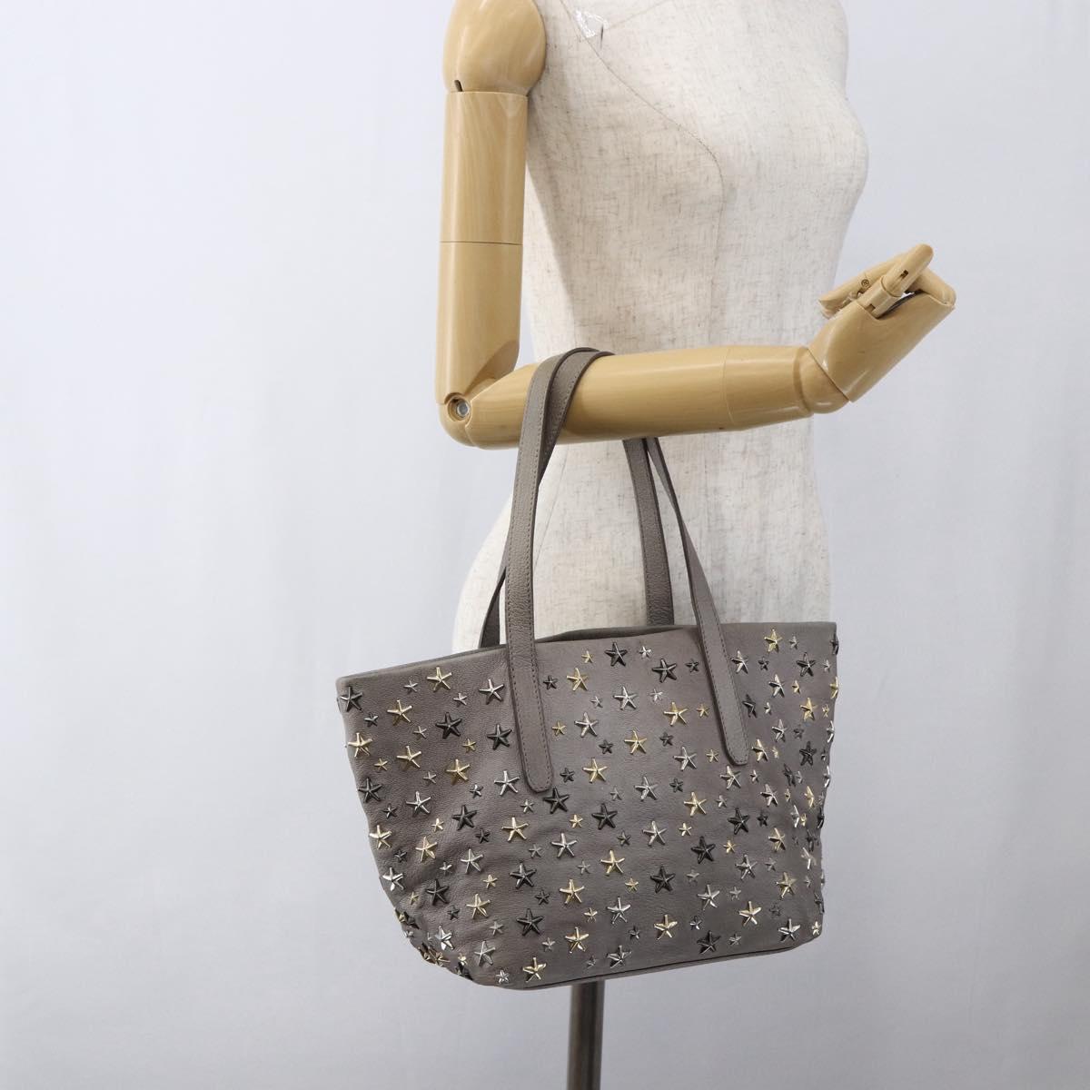 Jimmy Choo Star Studs Tote Bag Leather Gray Gold Auth 166869