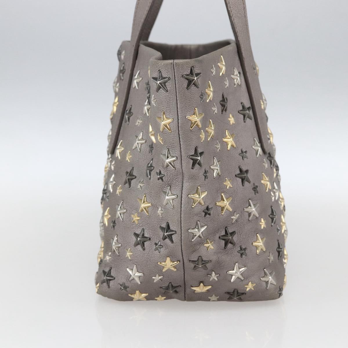 Jimmy Choo Star Studs Tote Bag Leather Gray Gold Auth 166869