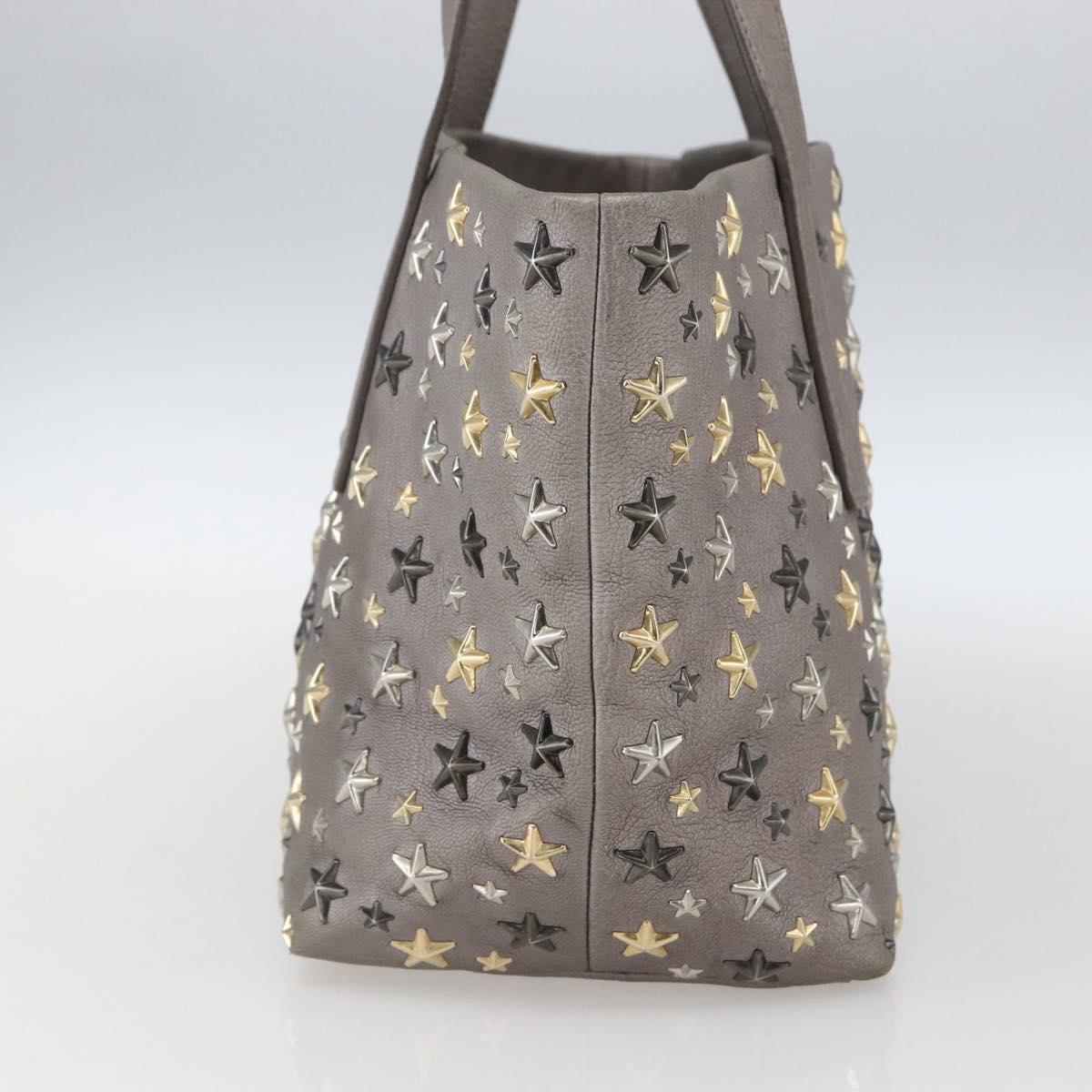 Jimmy Choo Star Studs Tote Bag Leather Gray Gold Auth 166869