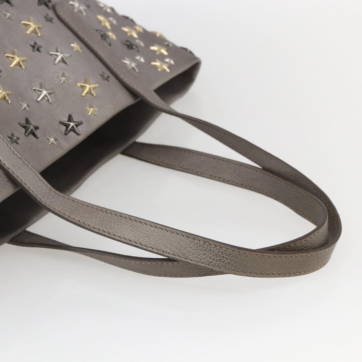 Jimmy Choo Star Studs Tote Bag Leather Gray Gold Auth 166869