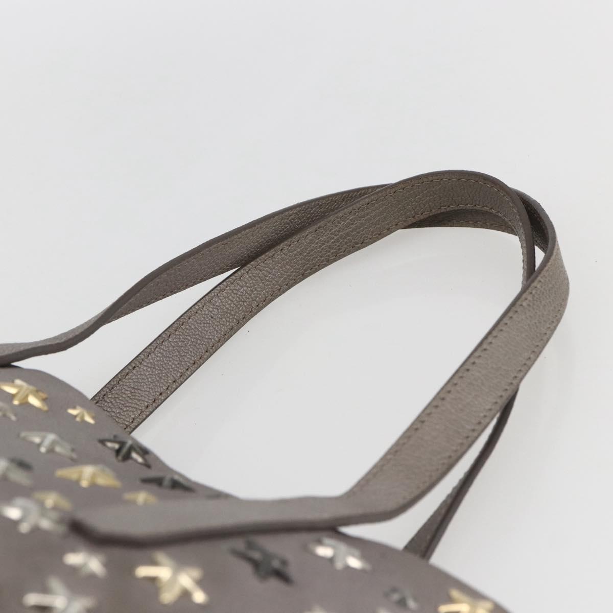 Jimmy Choo Star Studs Tote Bag Leather Gray Gold Auth 166869