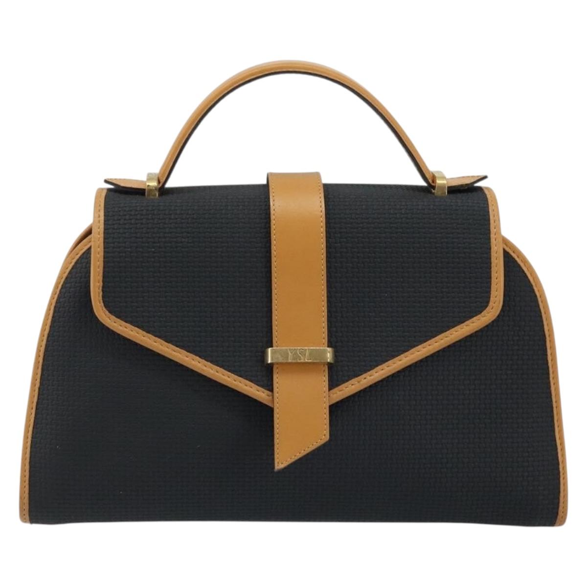 SAINT LAURENT Hand Bag Leather Black Gold Brown Auth 166879A