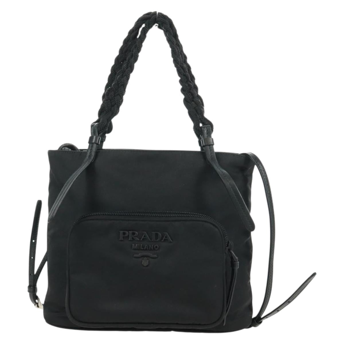 PRADA Hand Bag Nylon 2way Black Silver 1BA207 Auth 166882SAM