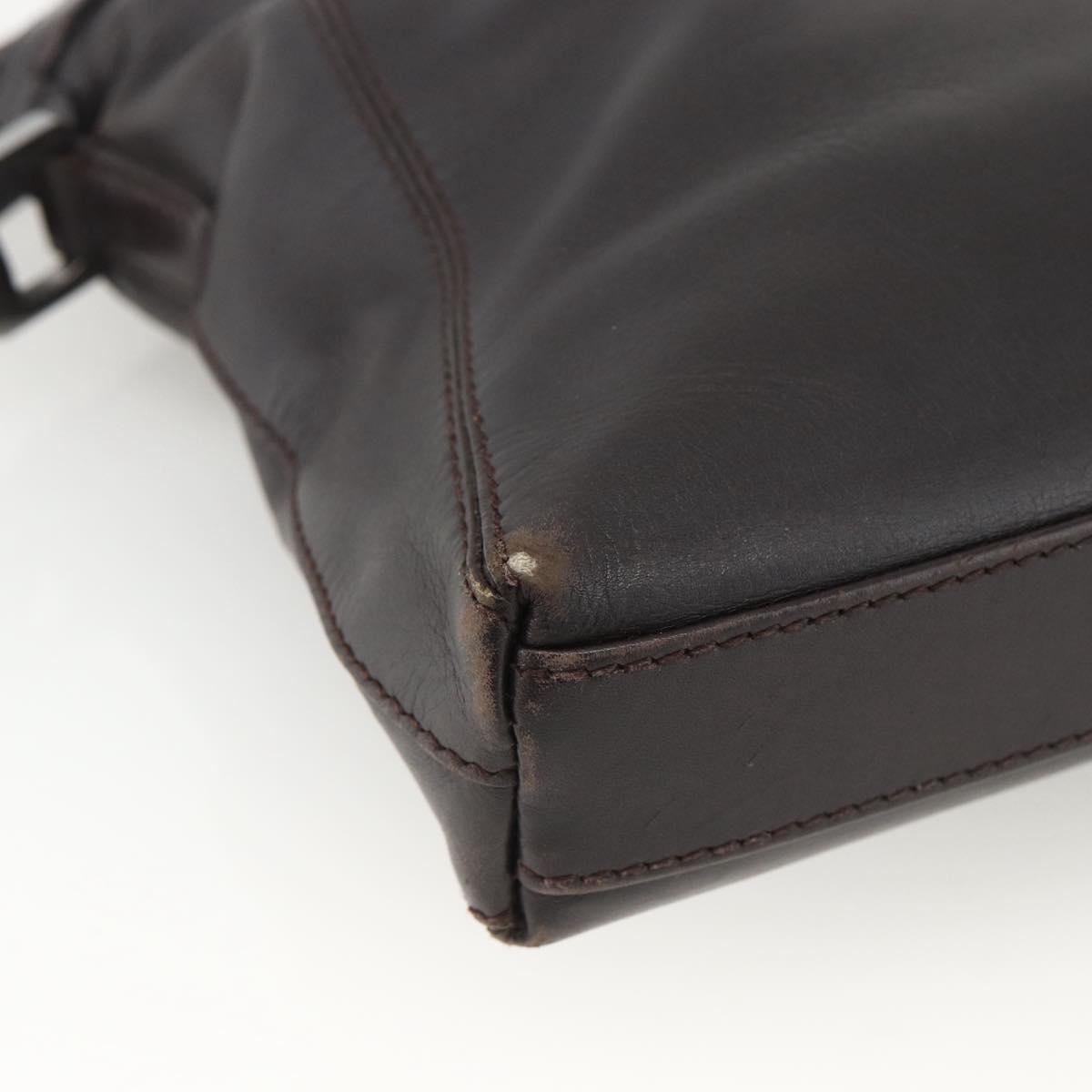BVLGARI Shoulder Bag Leather Dark Brown Silver Auth 166883