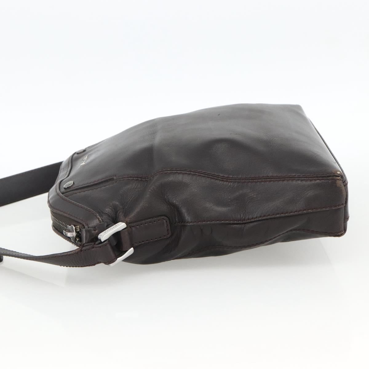 BVLGARI Shoulder Bag Leather Dark Brown Silver Auth 166883