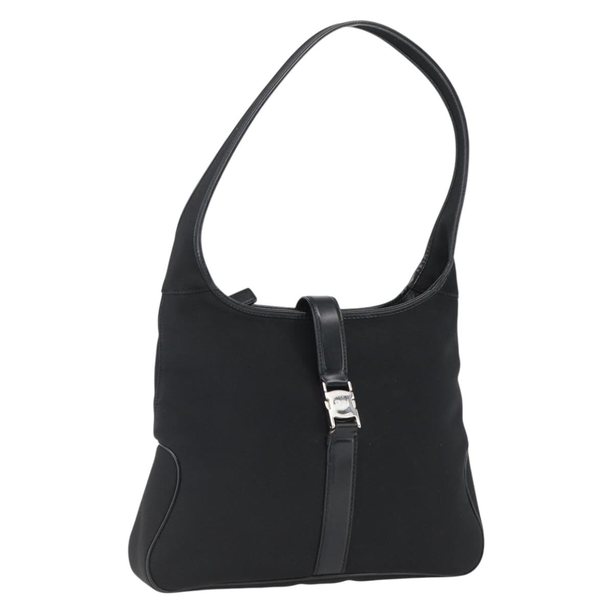 Salvatore Ferragamo Shoulder Bag Nylon Black Silver Auth 166884