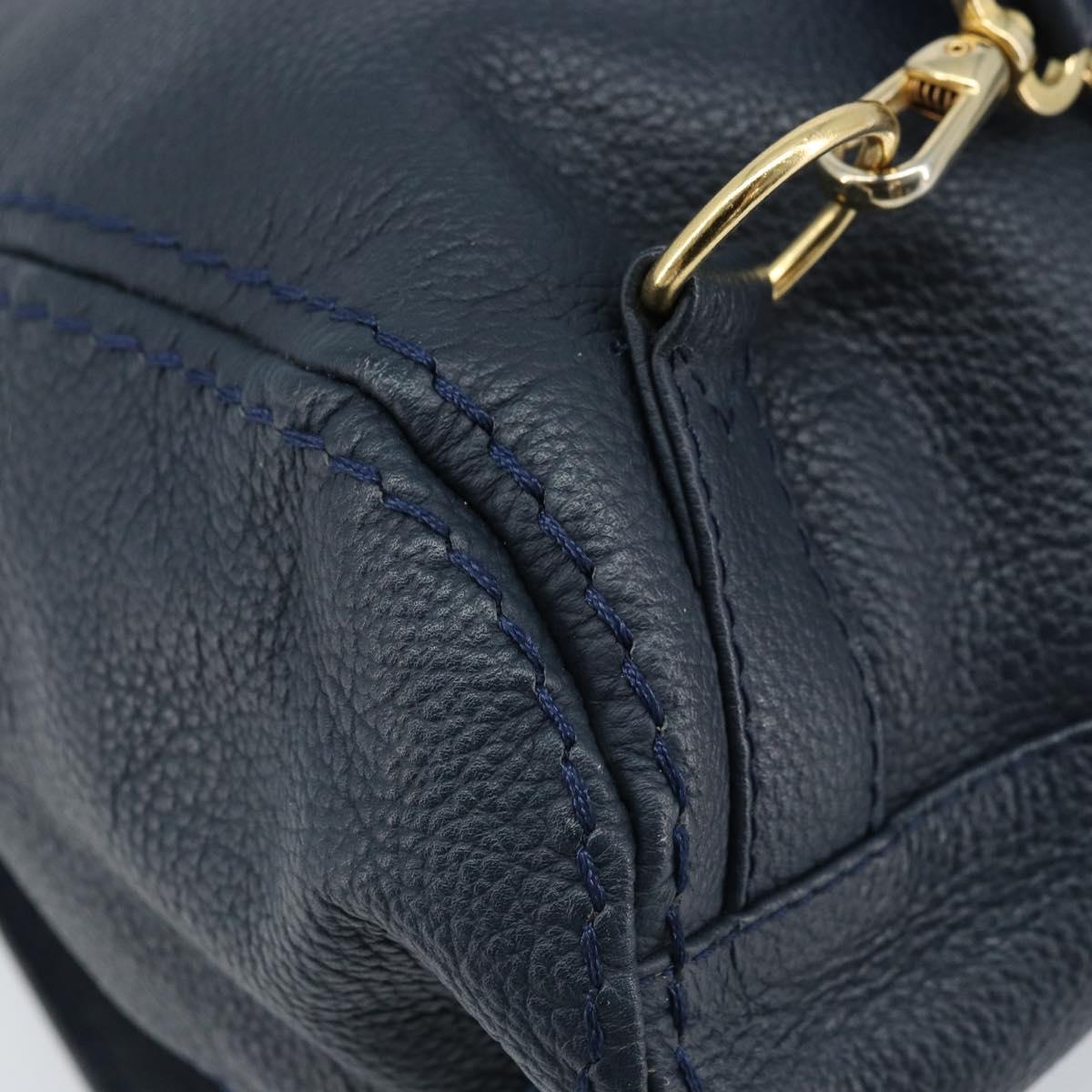 SAINT LAURENT Backpack Leather Navy Gold Auth 166885