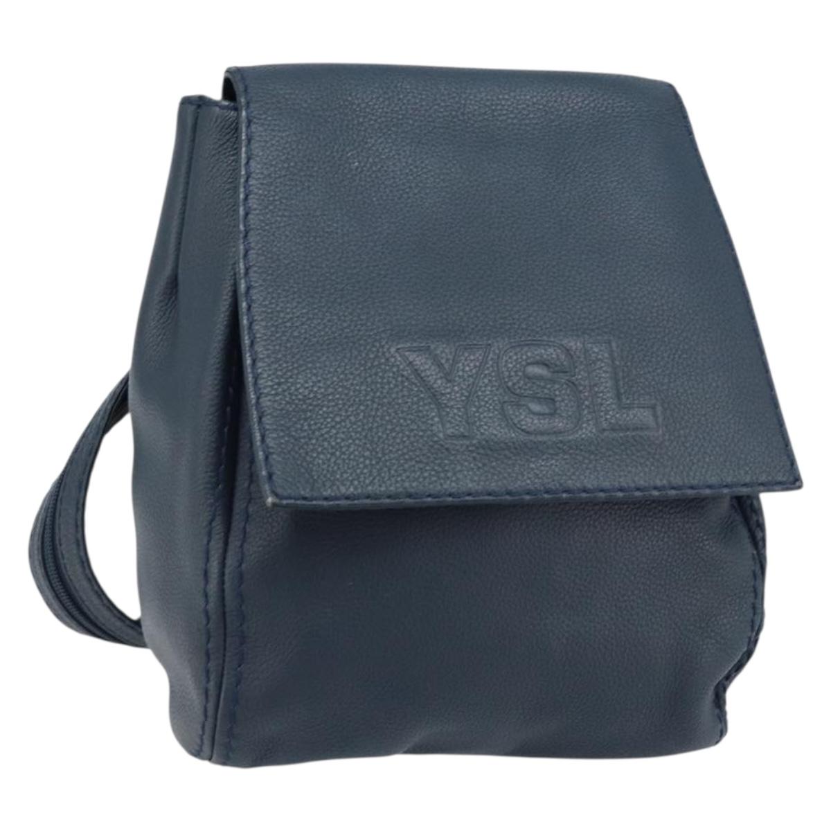 SAINT LAURENT Backpack Leather Navy Gold Auth 166885