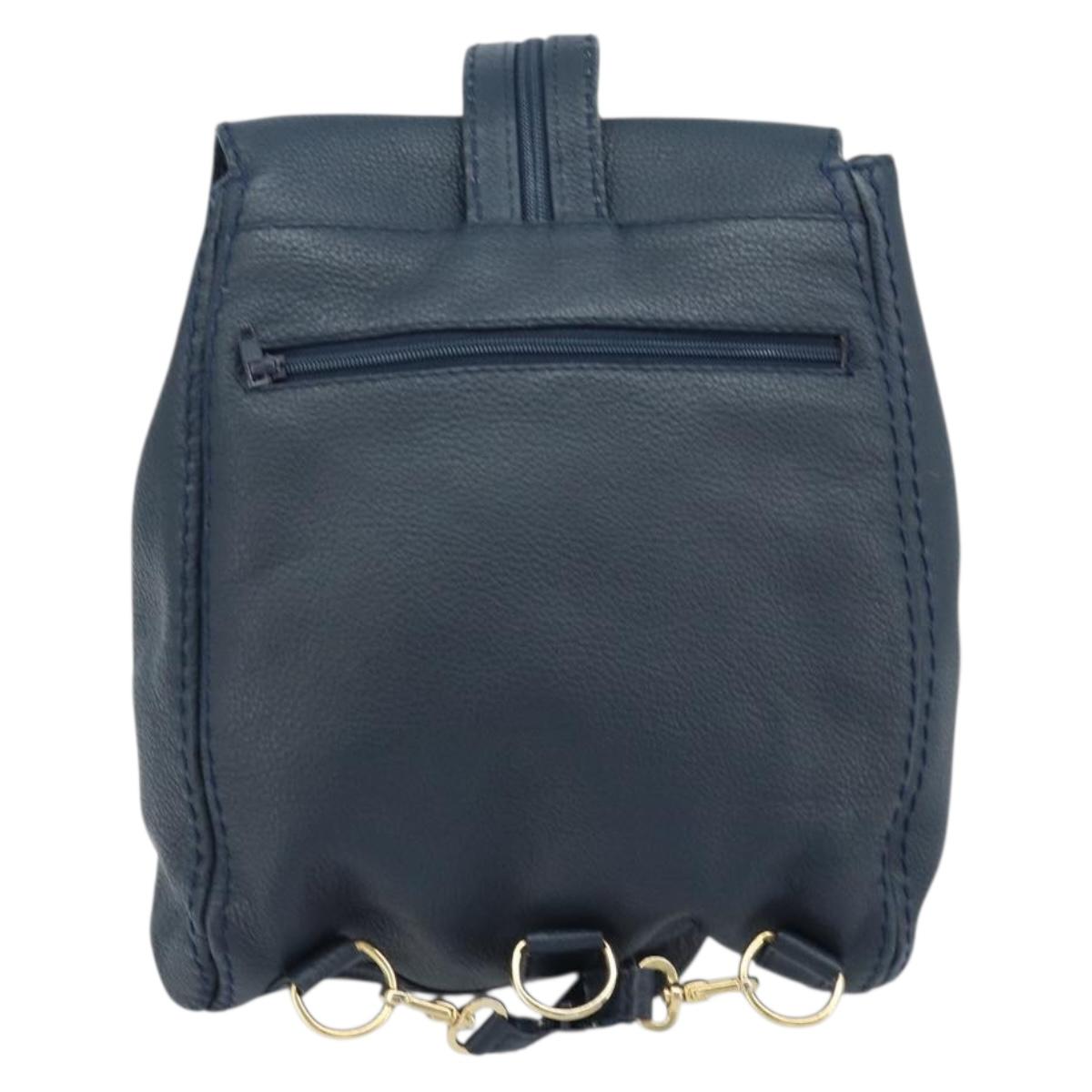 SAINT LAURENT Backpack Leather Navy Gold Auth 166885