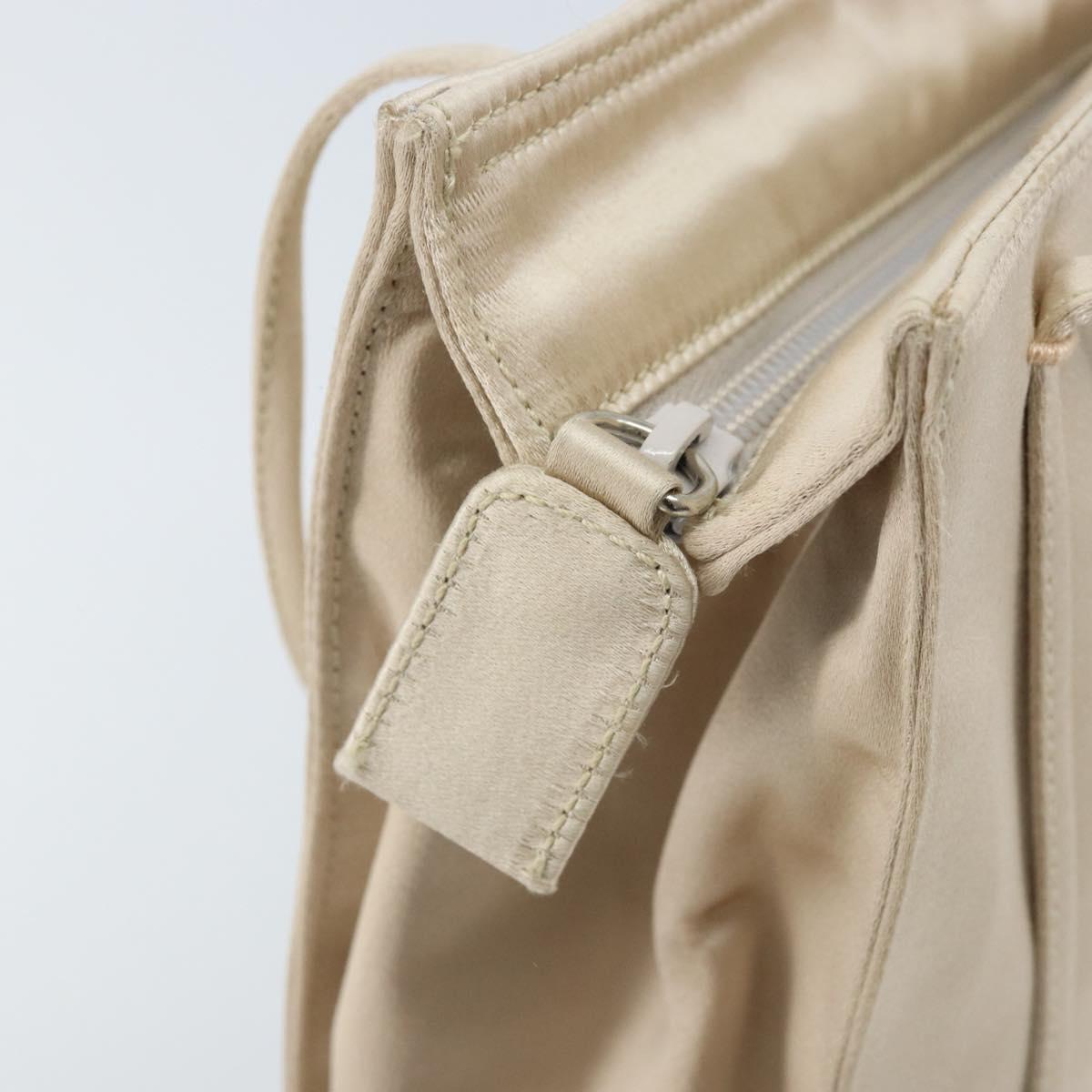 PRADA Hand Bag Satin Silver Metallic beige Auth 166888