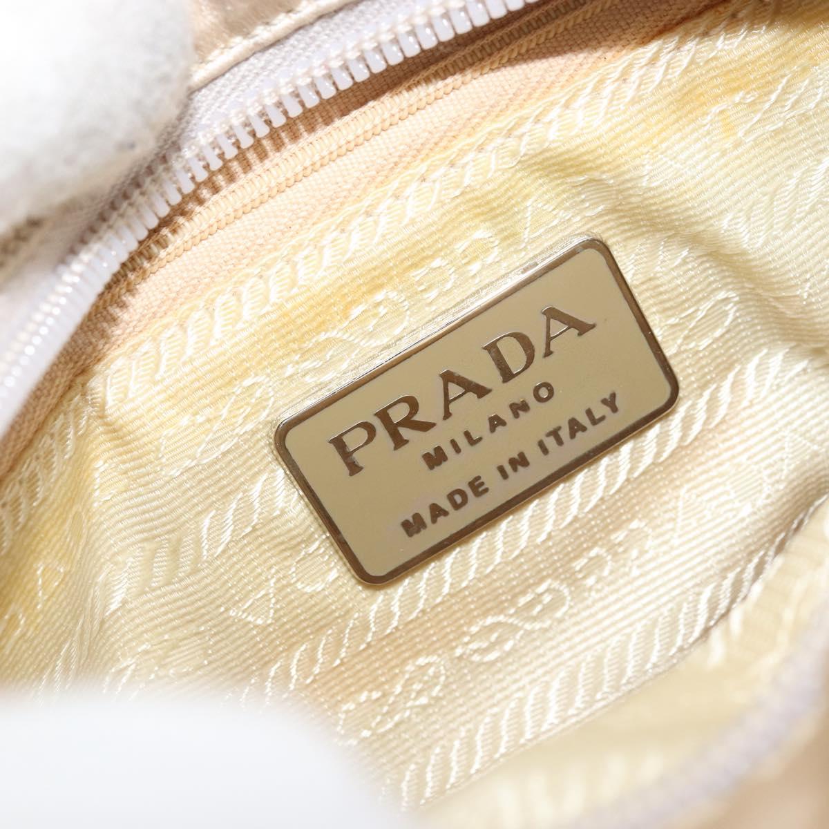 PRADA Hand Bag Satin Silver Metallic beige Auth 166888