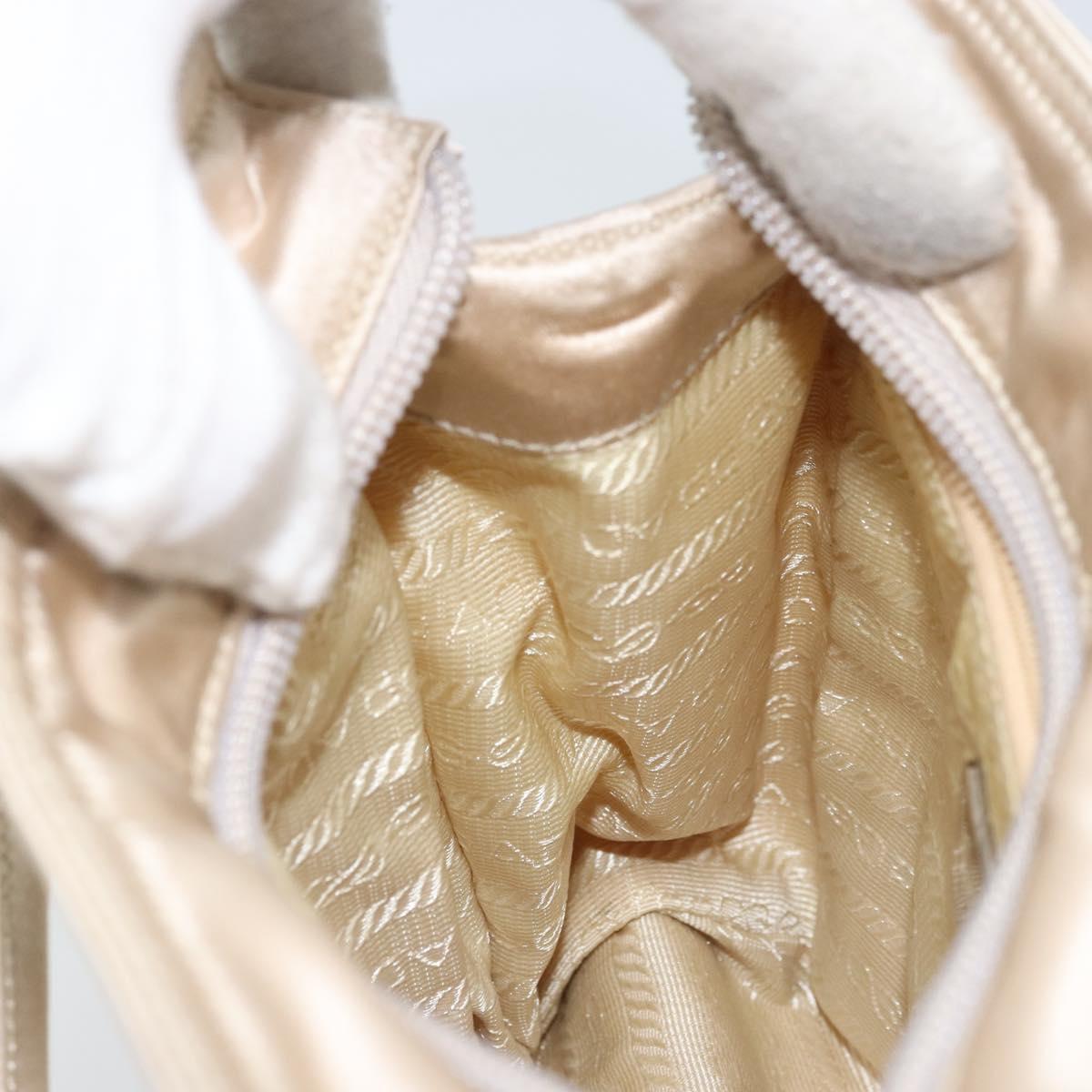 PRADA Hand Bag Satin Silver Metallic beige Auth 166888