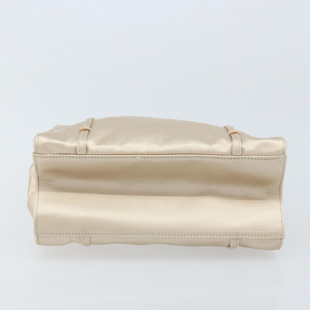 PRADA Hand Bag Satin Silver Metallic beige Auth 166888